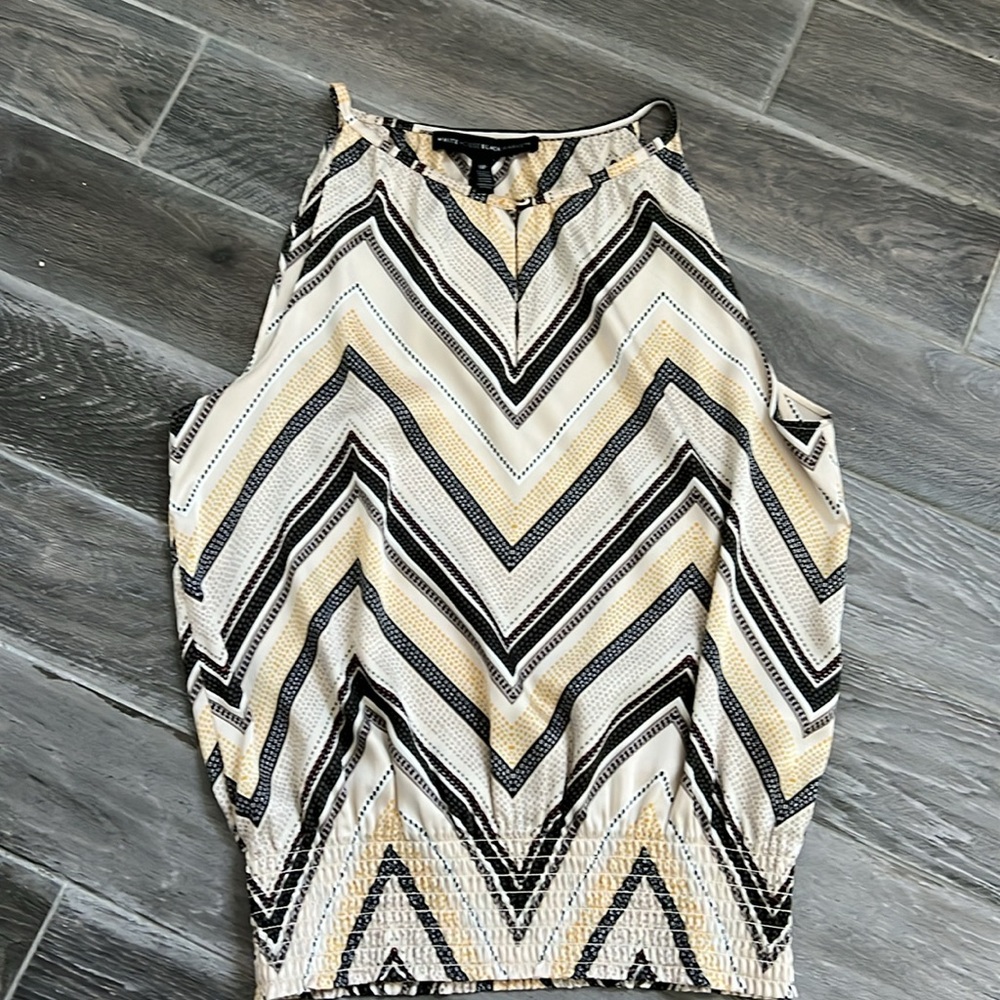 NWT 0P WHBM Tan Chevron Patterned Button Up Halter Top With Smocked Waistband